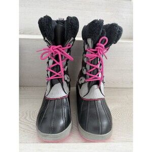 Totes Shelby Girls' Winter Black, Gray & Pink Snow Boots  4M